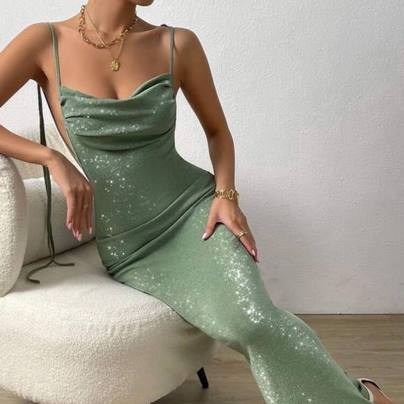 Open Back Mint Green Maxi Dress - Picture 2 of 6